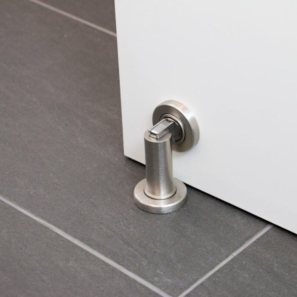 MS010 Magneettinen ovenpysäytin ruostumattoman teräksen näköisenä - Ovenpysäytin kiinnitystarvikkeilla lattiaan ja seinään - magneettinen ovenpidike