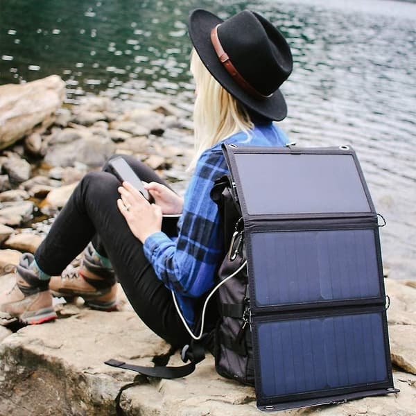 Bærbar solcellepaneloplader 3 Usb-porte Power Banks  Mere, solenergi til camping  Udendørs