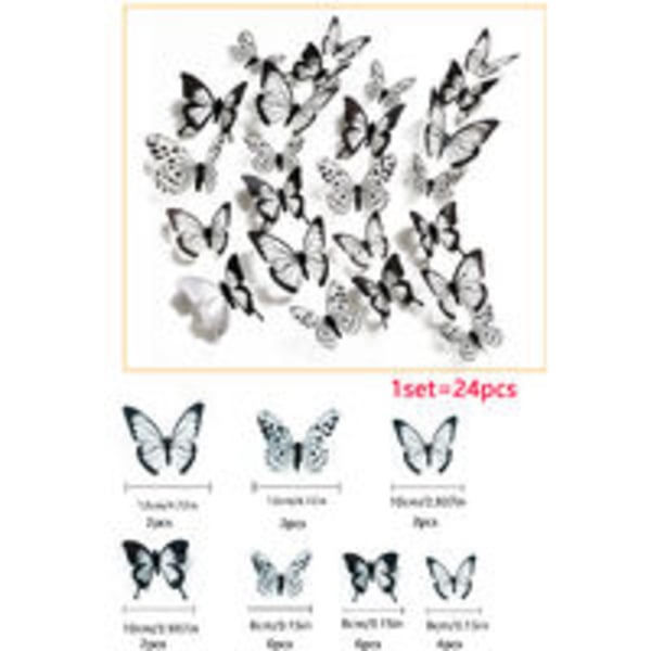 24 Pcs Butterfly Wall Decoration Sticker Glitter Removable 3D Mural Butterfly Home Decor Living Room Kids Bedroom Wall Decal Wedding Birthday Party