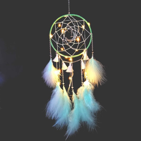 Moonlight Green Wrap Light - Dreamcatcher with Feathers Decoratio