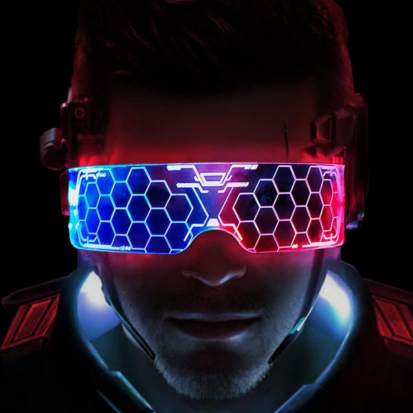 Cyberpunk LED-valolliset lasit, LED-visiirin lasit Futuristiset elektroniset visiirin lasit Täydelliset cosplay-festivaaleille, juhliin, yökerhoihin, DJ:lle, musiikkiin, konserttiin, pukuun