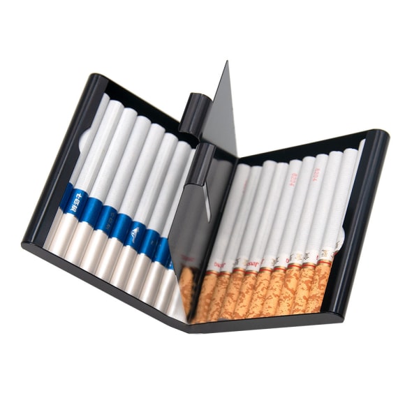 (Musta) Case 20 savukkeelle, case kaksinkertaisella sivuläpällä savukkeiden säilytystaskua varten.