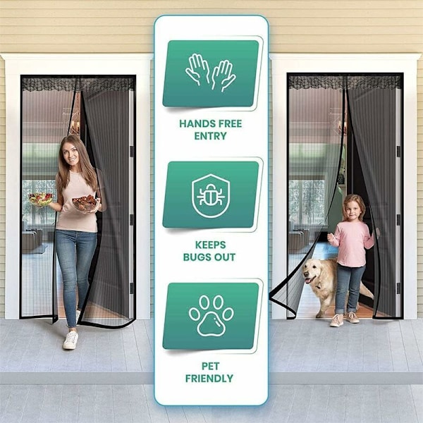 Magnetisk insektnet til døråbning, magnetisk forsegling fra top til bund, automatisk lukning, holder frisk luft inde (90x200cm, hvide ridser)