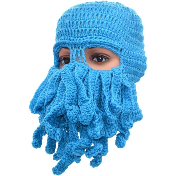 Unisex Stylish Octopus Knit Ski Hat Windproof Ski Goggle Cap Keep Face Warm Blue