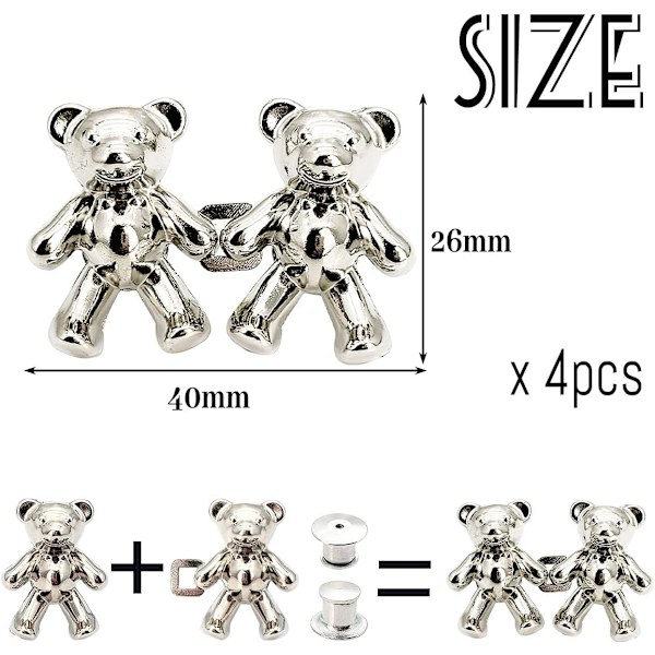 Silver - 4 midjebälten, denimknappar, justerbar midje cincher, åtdragande midja, metallknäppningar, återanvändbar, kan användas som brosch