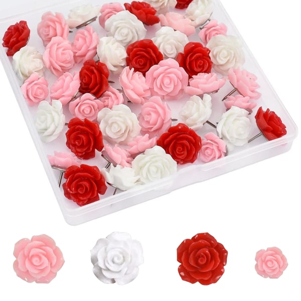 40 STK Rose Flower Shape Resin Clips - Rød, Pins, Staples for Offi