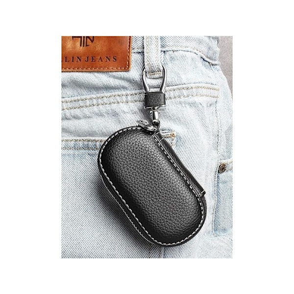 1 Bilnyckelhållare, Retro PU Läder Bilnyckelfodral med Dragkedja, Nyckelfodral för Män