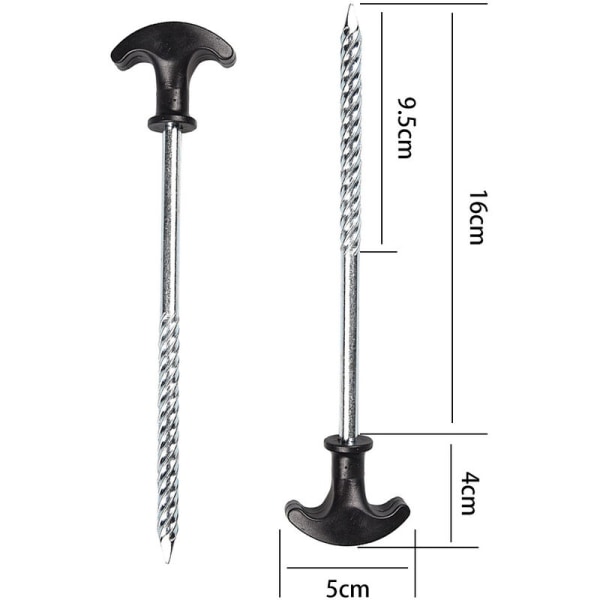 6 kpl teräksestä valmistettuja telttakiiloja, raskaat kiilat kierteillä telttailuun ja ulkona telttailuun, 20 cm, Fonepro