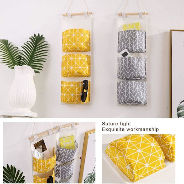 3 st väggförvaringspåsar, 60 x 20 cm stapelbara 3-lagers hängande påse - Vattentät linnetyg hängande bred fickorganisatör för sovrum badrum
