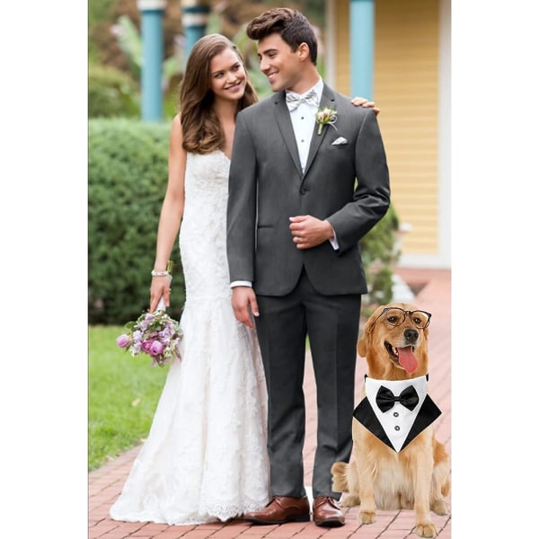 Formell hundsmokingslips (L-svart), hundbröllopsslips slips, justerbar hundhalsband med fluga, liten till medelstor hund husdjursslips