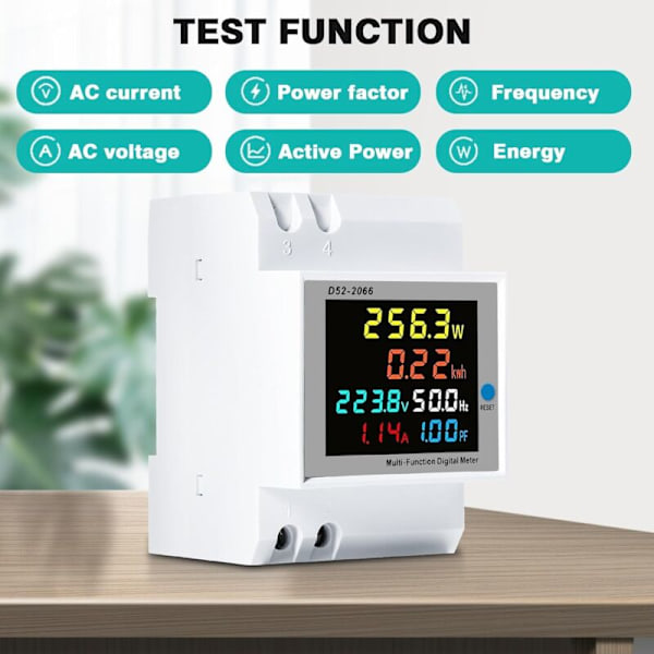 Energimåler elektrisk måler enfase din skinne kWh AC40-300V 100a teller, spenning volt amp Watt forbruk voltmeter amperemeter, med ct