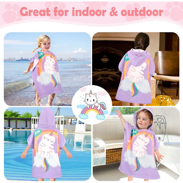 Børne badeponcho Børne badehåndklæde Strandhåndklæde Pige Drenge Badekåbe Superabsorberende Hurtigtørrende Hætteponcho Surfponcho Badekåbe til baby 2-6 år