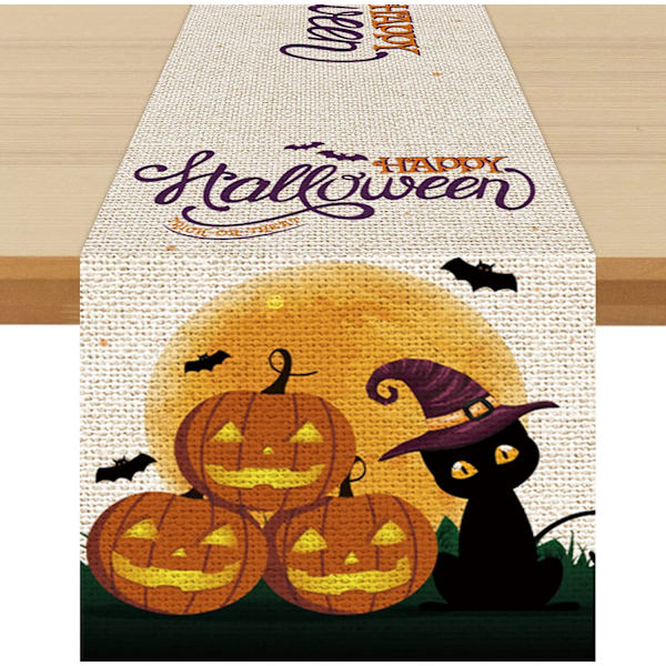 Påsk Halloween Pumpa Fladdermus Linne Bordsflagga Hemma Restaurang Vardagsrum Matsal Bordsduk Inomhus Utomhus Dekoration Bomull Linne