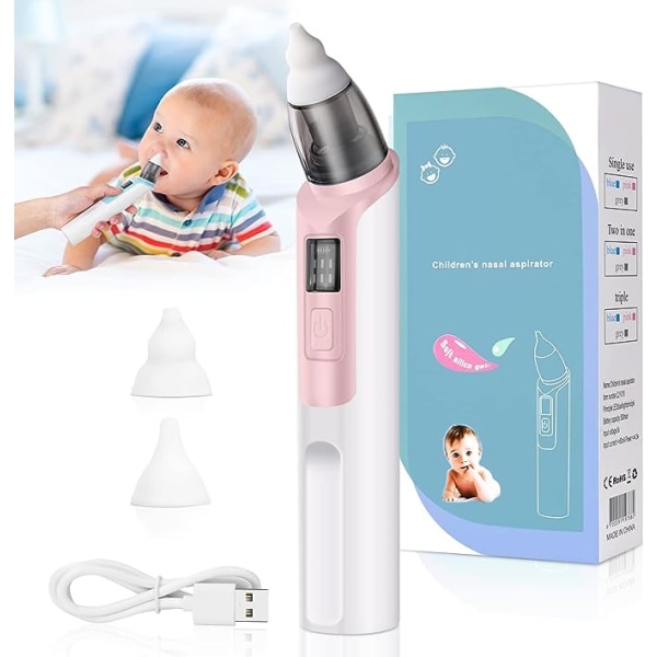 Baby Nasal Aspirator (Pink), Anti Reflux Electric Nasal Aspirator with 6 Suction Levels and 2 Silicone Nozzle Sizes Newborn and Toddler