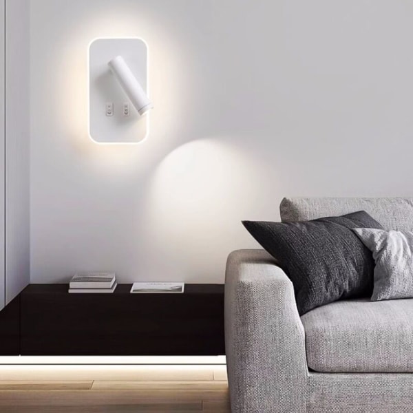 LED-vägglampa, sängbordsläslampa med strömbrytare, justerbar spotlight för sovrumsbelysning, varmt ljus 13W--Vit