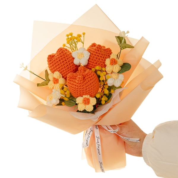 Heklet bukett Valentinsdag Kvinnedag Skrivebord Kunstige blomster Bursdagsgave