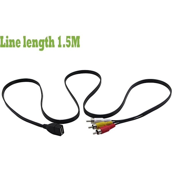 USB-3RCA-kaapeli, 1,5 m, USB 2.0 naarastyyppi A - 3 RCA urosliitin, komposiitti AV-ääni-videosovitinkaapelit TV:lle/Macille/PC:lle