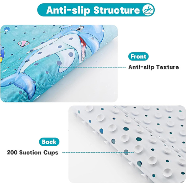 Baby skridsikker bademåtte, 100x40cm skridsikker bademåtte modstandsdygtig brusebadsmåtte med 200 sugekopper til børn og baby, BPA-fri PVC-materiale maskinvask