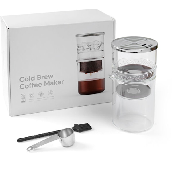 Kold kaffebrygger på 300 ml til udvinding af te og kaffe, kaffebrygger med isinfusion i borosilikatglas med rengøringsbørste