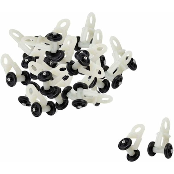 30 stk. Skinne Glider Roulette Roulette Hæklet Ride Gardiner Glidende Remsskive Til Vindue Vindue i sort plast hvid, 1,8 cm