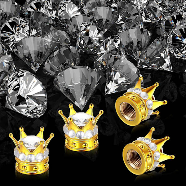 4 st Bling Rhinestone Crystal Handgjorda Universal Chrome Crown Bil Däckventil Kåpor Hals