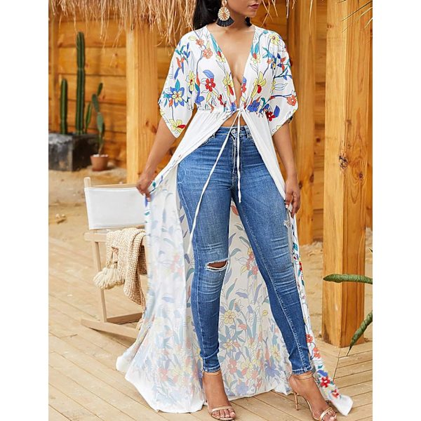 Dame strand cardigan badedragt bluse med bælte