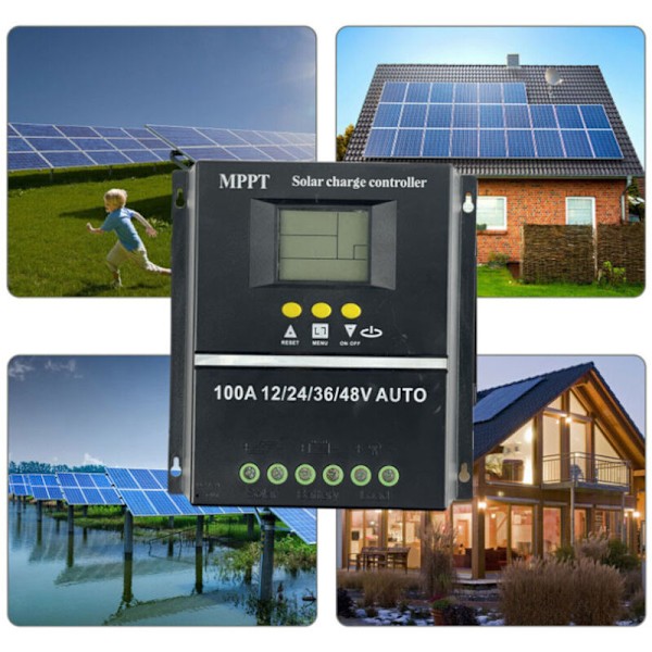 Automatisk identifiering av spänningssolpanelregulator MPPT LCD-skärm Enastående system Elektriska energiproduktionssystem för uppladdningsbar litium