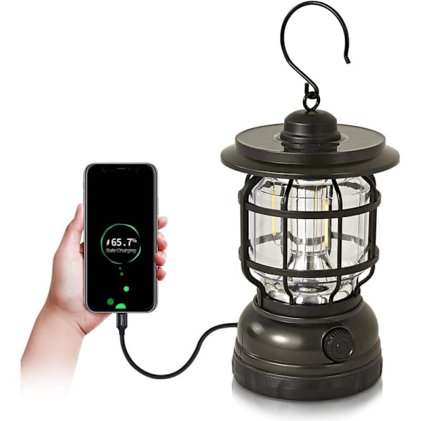 Vintage LED-retrolamppu 1000 LM aurinkoenergialla ja USB:llä ladattava, kannettava COB, vedenkestävä, hätätilanteiden taskulamppu ripustuskoukulla