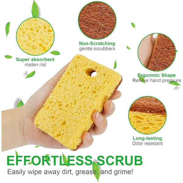 12-pack svamp (kokosnöt) Naturligt kök Biologiskt nedbrytbart Eco Anti-Scratch Komposterbart Cellulosa Sisal och Kokosnötskal Skrubbsvamp
