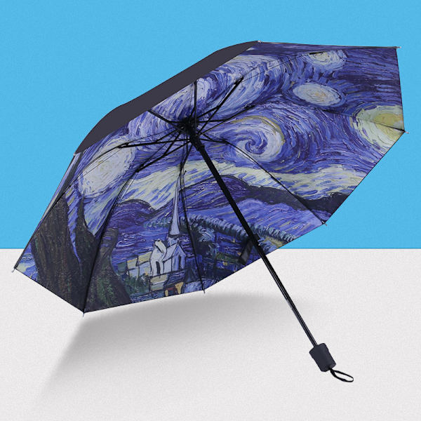 Van Gogh -sateenvarjo Tähtiyö Auringonsuoja UV-kompakti sateenvarjo Kevyt Tuulenpitävä Matkasateenvarjo