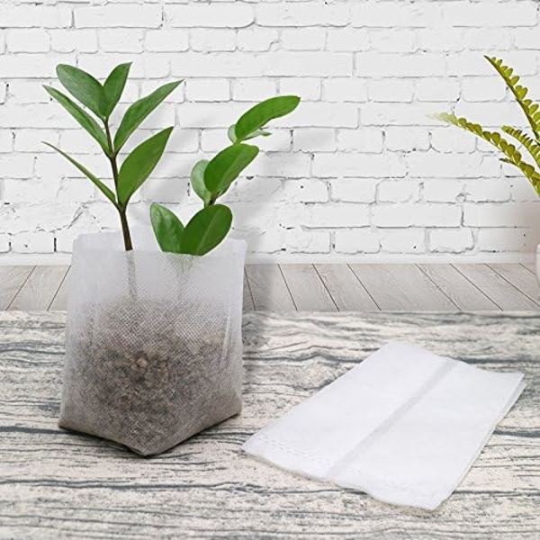 Biologisk nedbrydelige planteposer i stof. 200 stykker (16 x 20 cm og 8 x 10 cm).