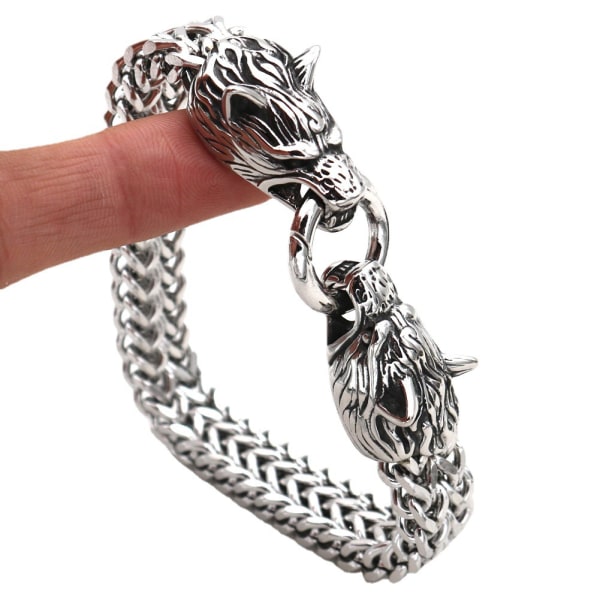 Dela Viking Armband - Fenrir Huvud - Rostfritt Stål Armband Unisex（21cm）