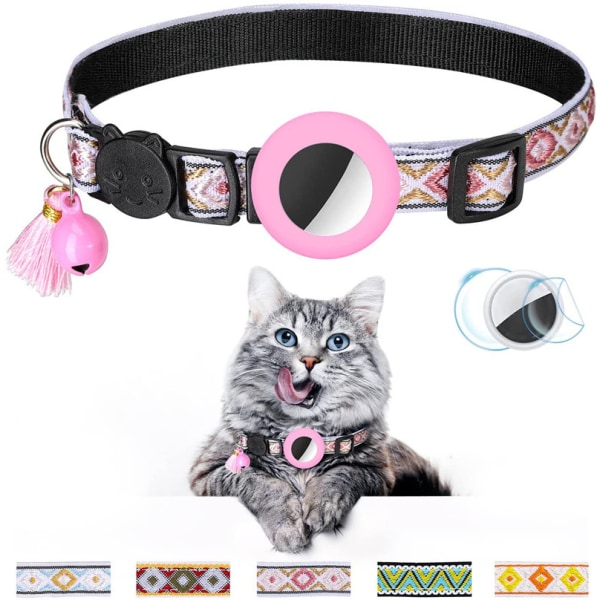 Kattehalsbånd (S, Rosa), Kattehalsbånd med Bell Airtag Cat Collar Waterp