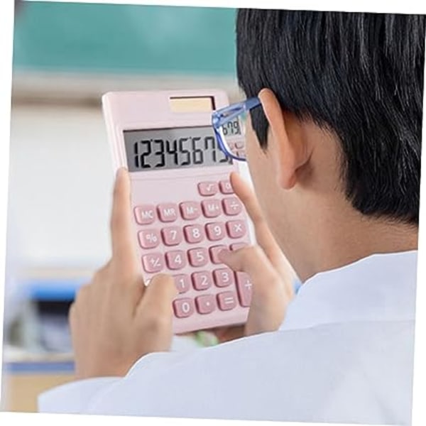 (Pink) Mini Solar Computer, Basic Lommeregner, Simple Graphing Calculator for Science Studerende, Mini Lommeregner