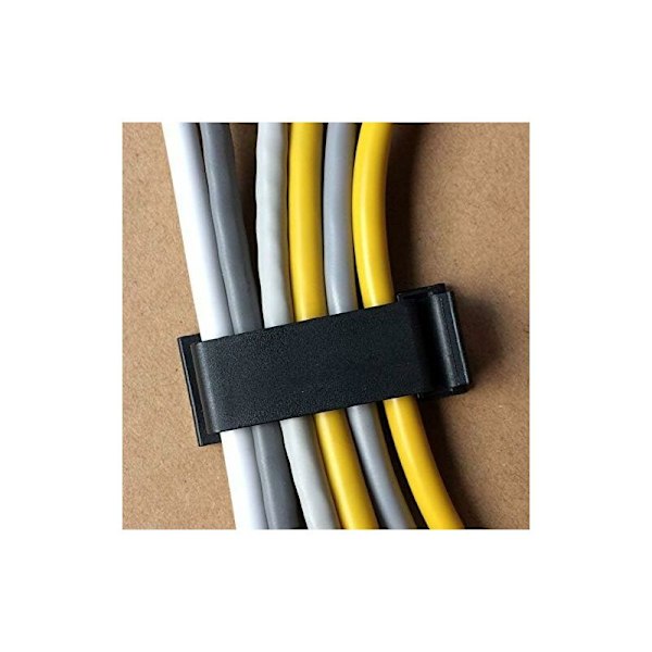 Set med 50 självhäftande kabelhanteringsklämmor (svarta), kabelorganiserare, trådklämmor, sladdstöd för TV, PC, Ethernet-kabel under kontor, hemmakontor