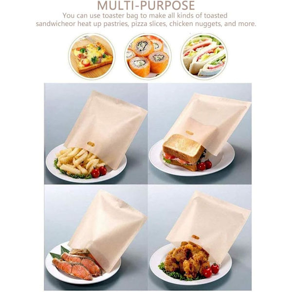 20 stk. genanvendelige, non-stick, vaskbare Teflon toastposer i 4 størrelser til toast, sandwich, snack, mikrobølgeovn