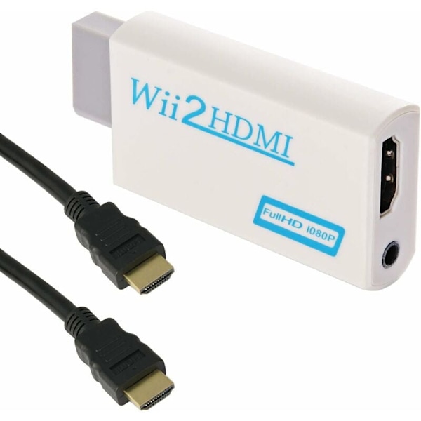 Wii til HDMI adapter, Wii til HDMI 720p/1080p konverter med HDMI-kabel med HDMI-port og 3,5 mm kontakt - støtter alle Wii-skjermmoduser (hvit)
