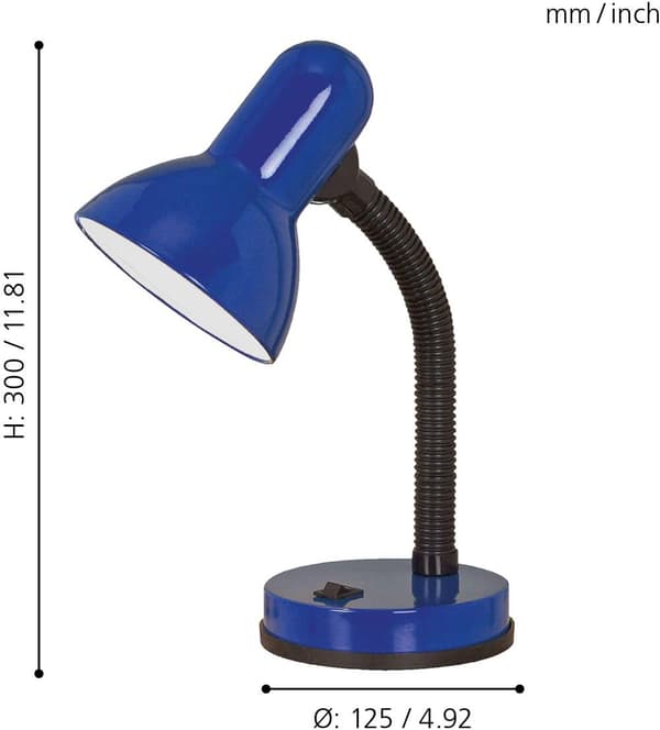 Dyp blå-Basic nattbordslampe, skrivebords- og leselampe i stål og svart plast, sokkel