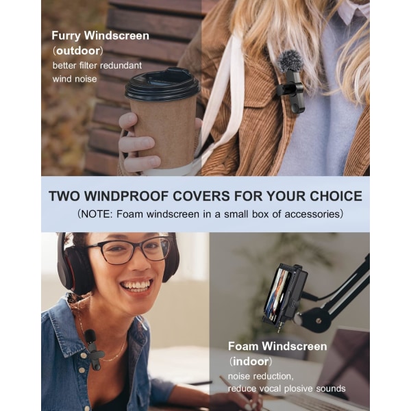 Dobbel trådløs mikrofon for iPhone/Android-telefon/kamera/bærbar PC, trådløs lavaliermikrofon for videoopptak YouTube TikTok Facebook, Plug-Pla