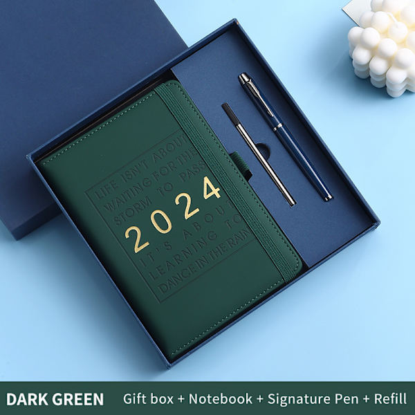 2024 veckoplanerare och månadsplanerare, januari till december, 14,5*21,5 cm, 316 sidor (grön)