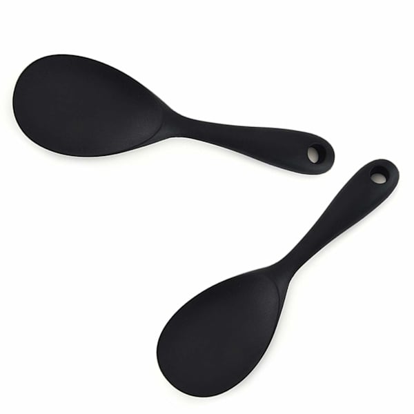 Rissked i silikon, rissked för riskokare, serveringssked, köksredskap, uppsättning med köksredskap, uppsättning med omrörningsskedar (svart, 2-pack)