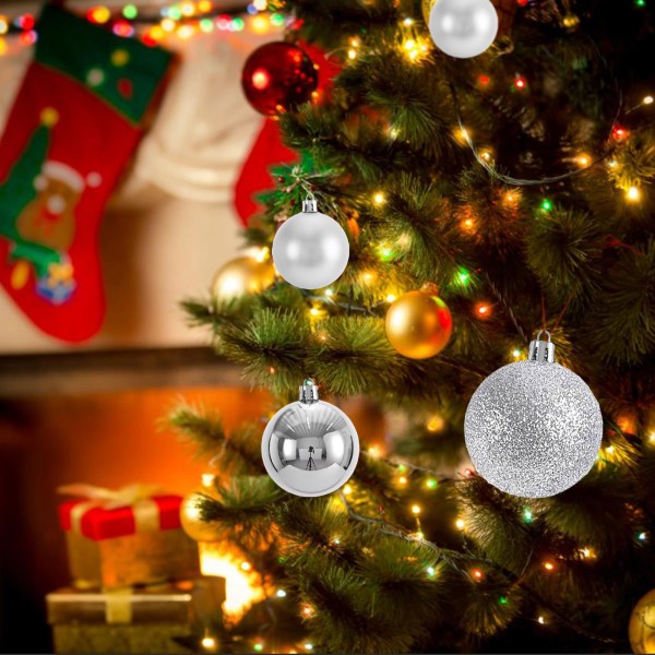 24 stykker julekulepynt, juletrepynt hengende baller - 1,57 tommers julefest julepyntballer (sølv)