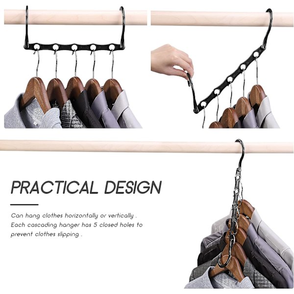 10-pack magiska galgar garderobsgalge arrangör förvaring för kläder spara utrymme i garderober svart 38CM