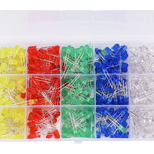 Kit med 500 LED-lysdioder på 5 mm, sortiment med 5 färger, elektroniska komponenter