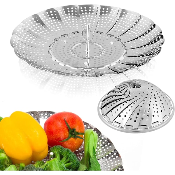 Premium Ångkokare i Rostfritt Stål - Utdragbar Vikbar Ångkokare för Olika Storlekar av Kastruller (13,7 cm till 23,4 cm)