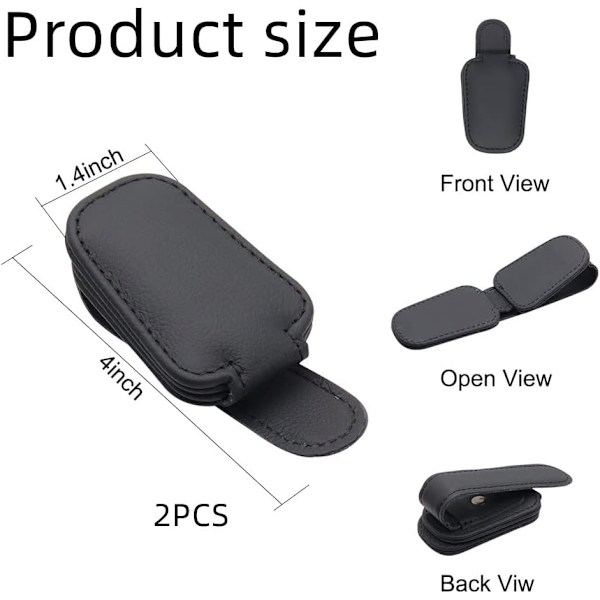 Svart - 2-pack läderglasögonhängare klämmor, universell bil solskydd glasögonhållare, bil solskydd glasögonhållare, bil solskydd glasögonhållare, bil solskydd glas