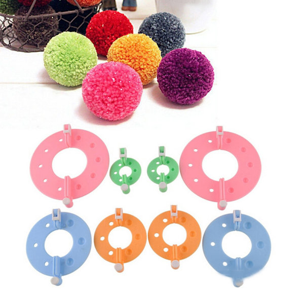 8-delt sett Pompoms Maker-verktøy, Pompom Making Kit DIY strikkeverktøy med saks, 4 størrelser