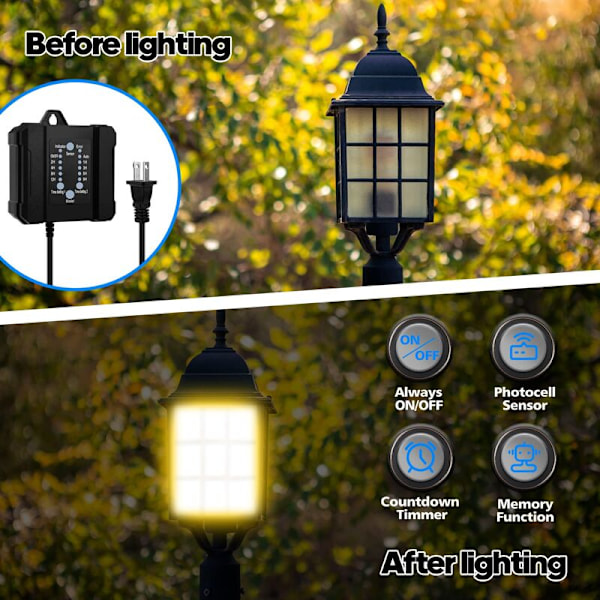 Lågspänningstransformator belysning utomhus 100 W med timer och fotocellssensor, 120 V AC till 12 V DC väderbeständig för LED-landskap