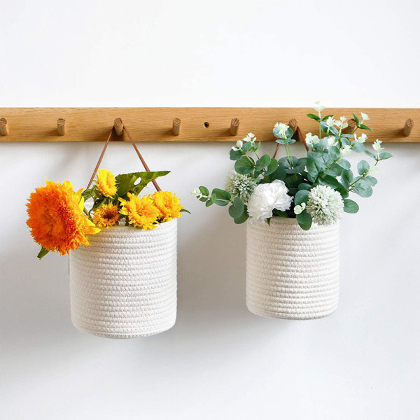 Växtförvaringshängande korg diverse väggmonterad hängande blomkruka vävd korg hängande korg krukväxt (set med 2)