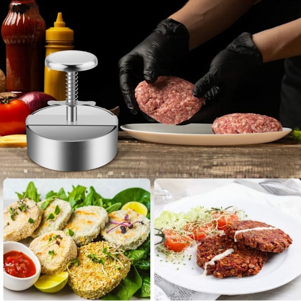 Grillpress för hamburgare, 304 rostfritt stål hamburgare press, justerbar köttfärs hamburgare press, enkel att använda, non-stick